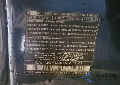 2011 Land Rover Lr4 Hse Luxury z USA, uszkodzony, nr VIN SALAK2D44BA561671